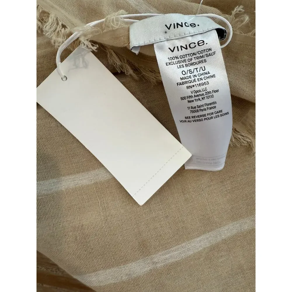 Vince Cotton Gauze Awning Stripe Travel Scarf Beige Parchment